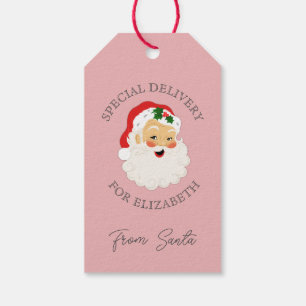Étiquettes-cadeau Noël du Père Noël Vintage rose mignon