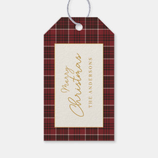 Étiquettes-cadeau Noël élégant à carreaux tartan rouge