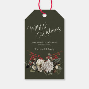 Étiquettes-cadeau Noël Elégant Nom de famille Floral