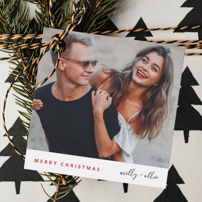 Étiquettes Cadeau Noël élégant | Photo moderne en couple tendance (Créateur téléchargé)