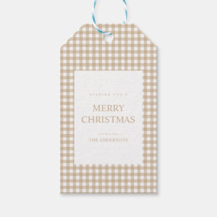 Étiquettes-cadeau Noël En vichy beige