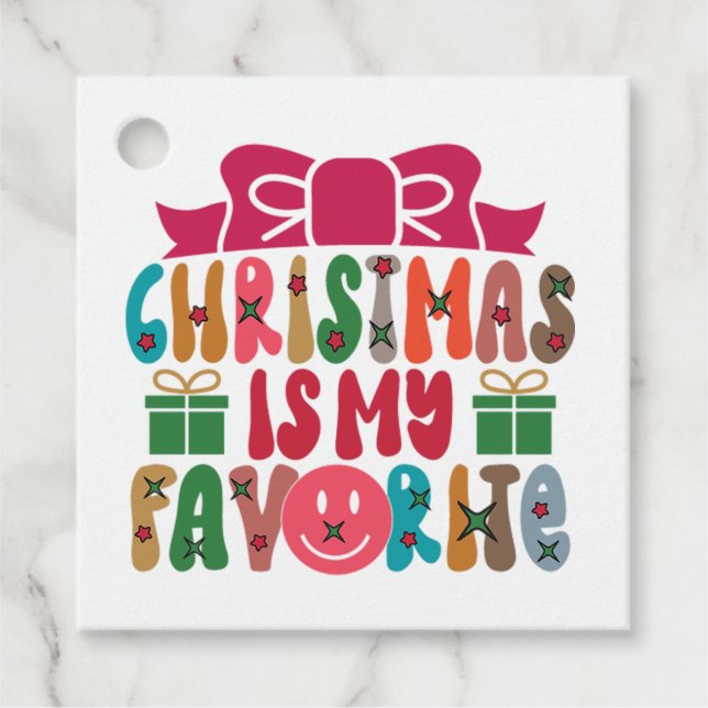 Étiquettes Cadeau Noël est ma fête rétro préférée (Devant)