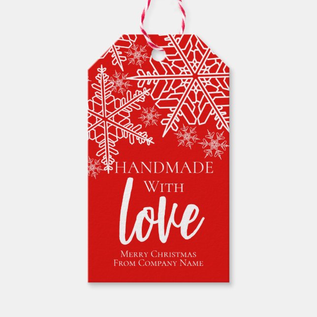 Étiquettes-cadeau Noël fait main avec amour flocon de neige (Devant)