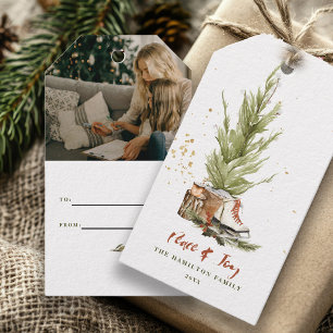 Étiquettes-cadeau Noël familial bohème vintage aquarelle