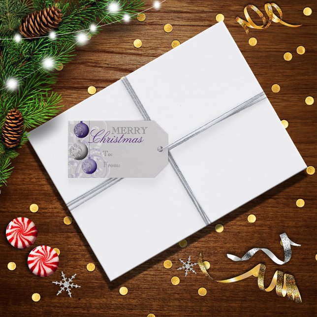 Étiquettes-cadeau Noël festif violet et argenté (Créateur téléchargé)