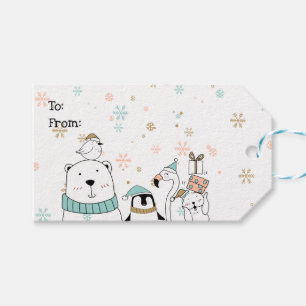Étiquettes-cadeau Noël Fêtes Doodle Animaux