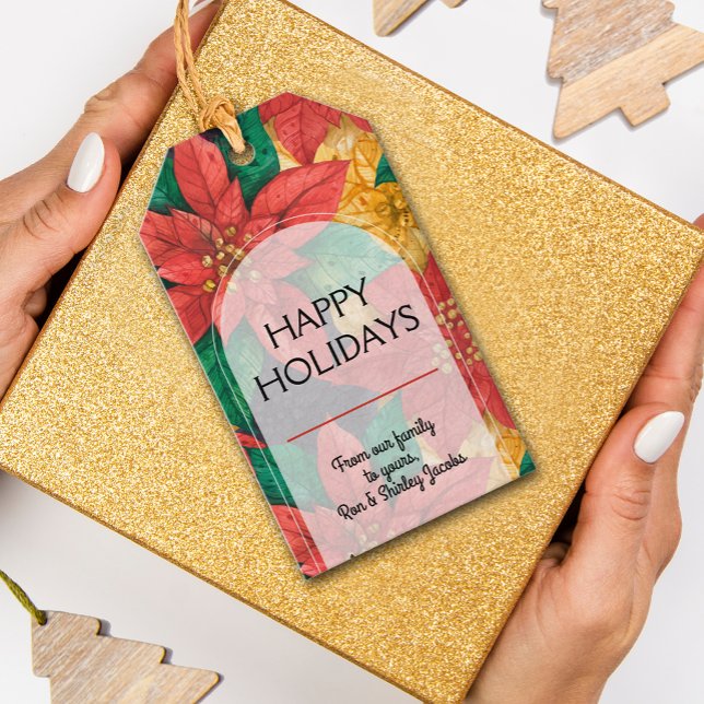 Étiquettes-cadeau Noël fleuri des Poinsettias rouges (Créateur téléchargé)