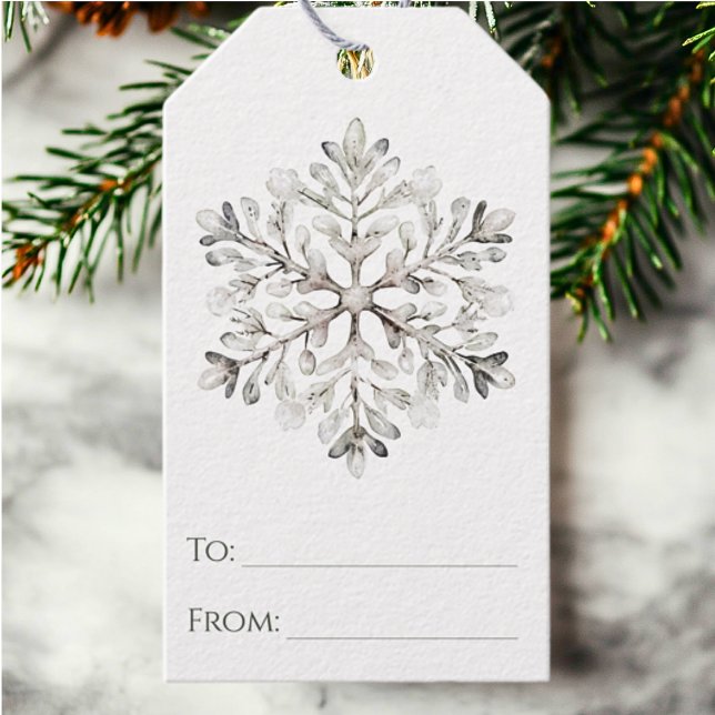 Étiquettes-cadeau Noël Flocon de Neige Aquarelle Rustique Minimal (Créateur téléchargé)
