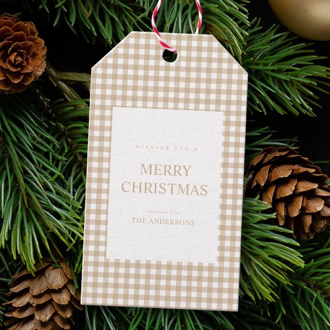 Étiquettes-cadeau Noël Gingham Beige (Créateur téléchargé)