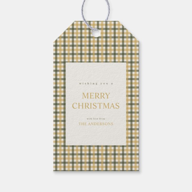 Étiquettes-cadeau Noël Gingham Jaune et Vert (Devant)