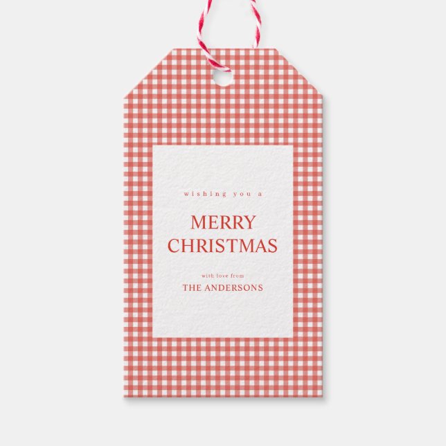 Étiquettes-cadeau Noël Gingham Rouge (Devant)