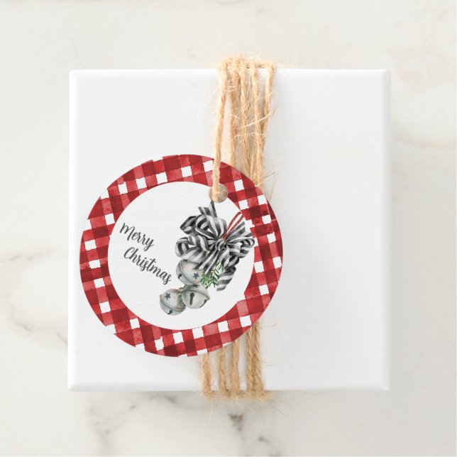 Étiquettes Cadeau Noël Gingham Rouge Rustique (En situation)