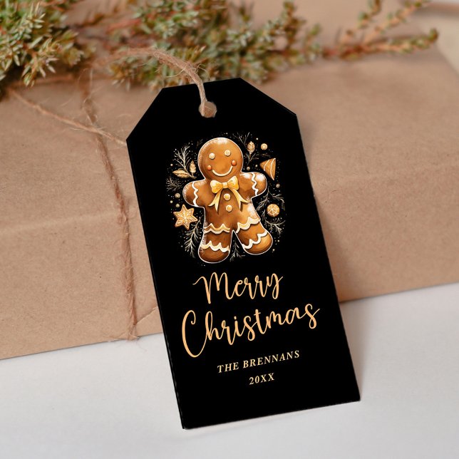 Étiquettes-cadeau Noël Gold Gingerbread Joyeux Festif Fête (Christmas Gold Gingerbread Merry Festive Holiday Gift Tags)