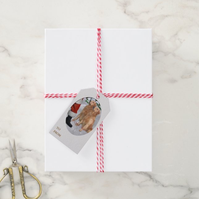 Étiquettes-cadeau Noël Golden Retriever (Avec de la ficelle)