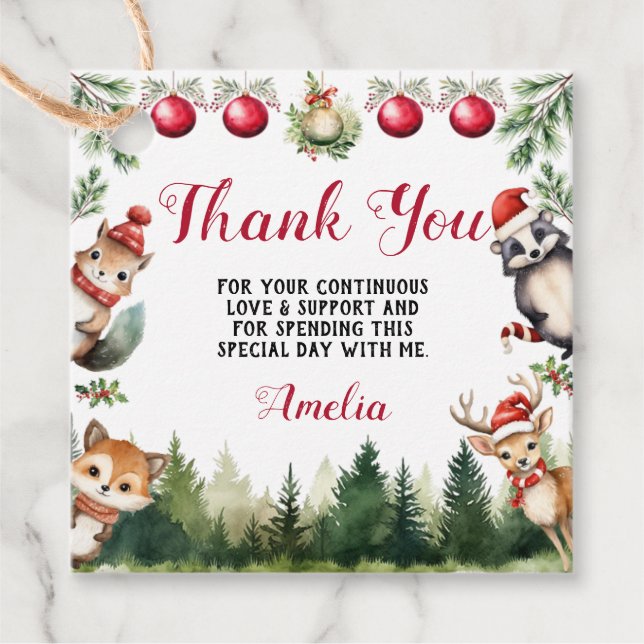 Étiquettes Cadeau Noël Hiver Bois Animaux (Devant)