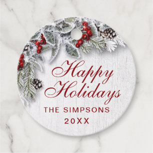 Étiquettes Cadeau Noël Holly Pine Branch Rustic Holiday