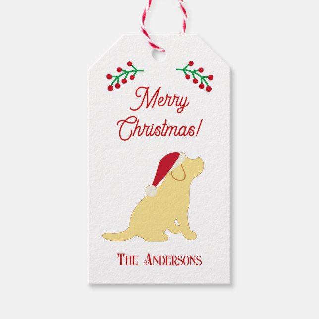 Étiquettes-cadeau Noël Jaune Labrador Chiot Silhouette (Devant)