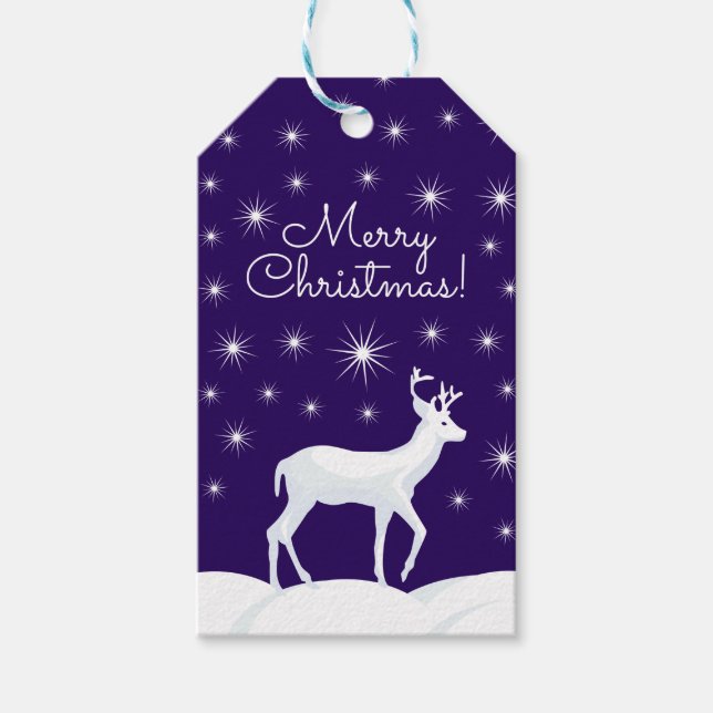 Étiquettes-cadeau Noël Joli renne Neige Night Star Sky (Devant)