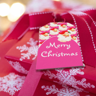 Étiquettes-cadeau Noël Jolly Père Noël Joyeux rose Salutation