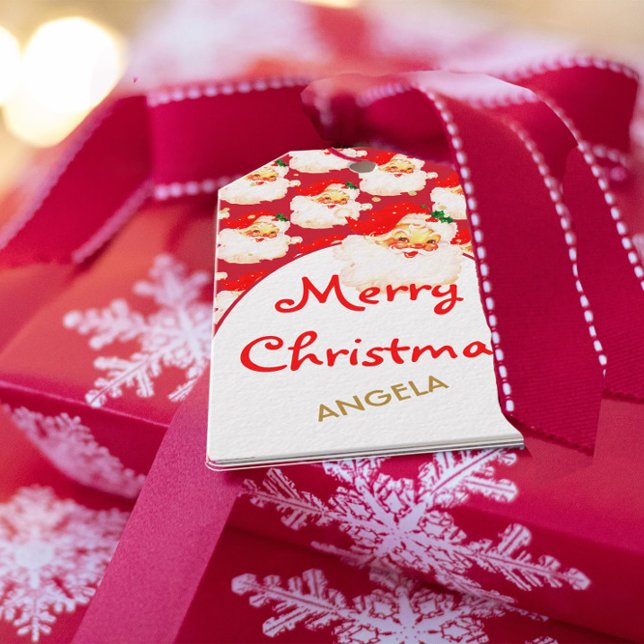 Étiquettes-cadeau Noël Jolly Santa Claus Red Merry Salutation (Créateur téléchargé)
