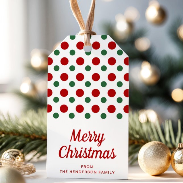 Étiquettes-cadeau Noël joyeux pois rouges modernes (Modern Red Polka Dots Merry Christmas Gift Tags)