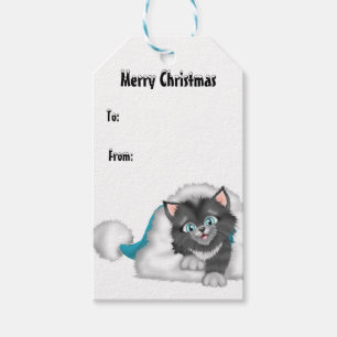 Étiquettes-cadeau Noël Kitty avec le casquette bleu