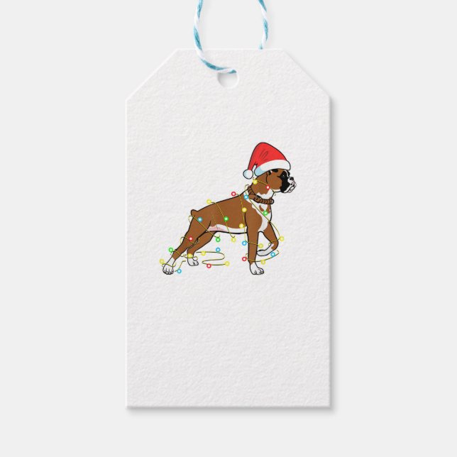 Étiquettes-cadeau Noël Lumières Boxer Amoureux des chiens Funny Cade (Devant)