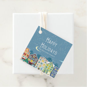 Étiquettes Cadeau Noël maisons neige jour de fête heureuse faveur