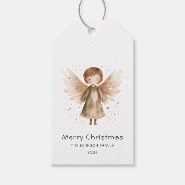 Étiquettes-cadeau Noël mignon Boho Beige Baby Angel (Devant)
