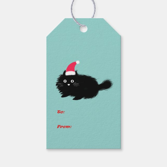 Étiquettes-cadeau Noël mignon chat noir (Devant)