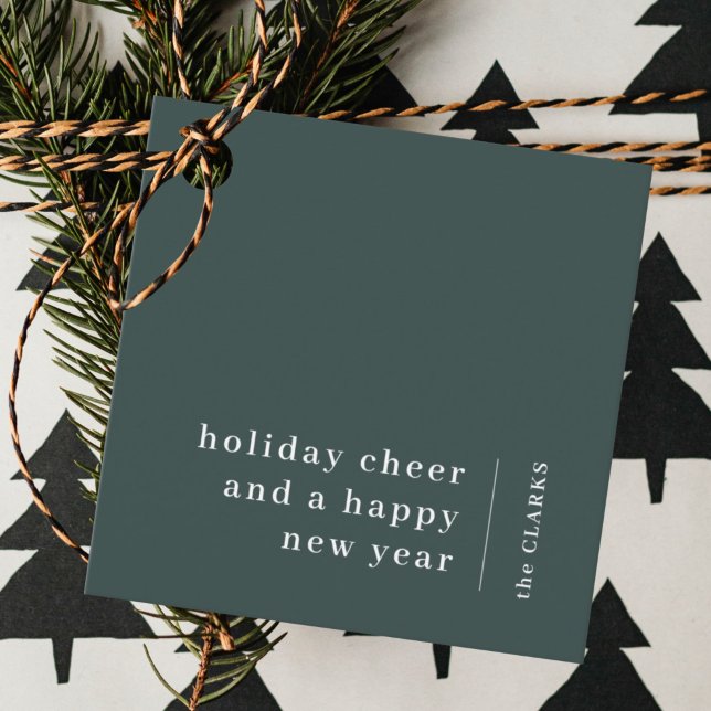 Étiquettes Cadeau Noël minimal | Moderne Design Forest Green ("Holiday cheer and a happy new year" christmas gift tags)
