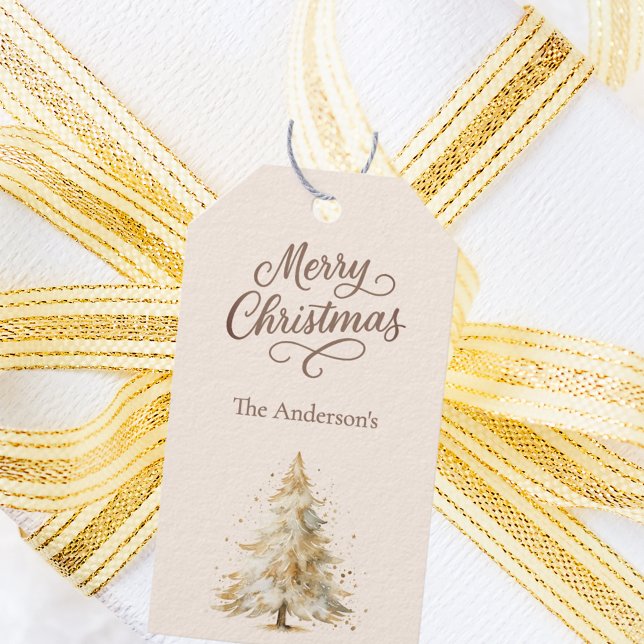 Étiquettes-cadeau Noël mocha crème neige arbre (Créateur téléchargé)