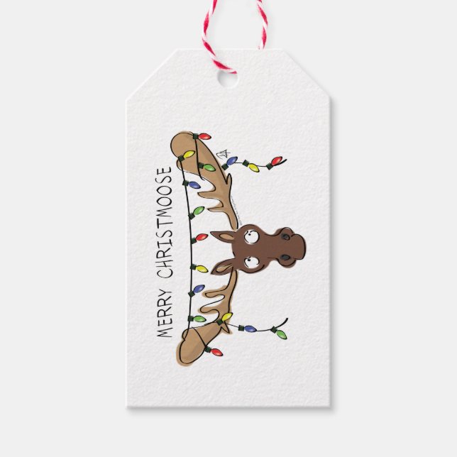 Étiquettes-cadeau Noël Moose mignonne drôle Christmoose (Devant)