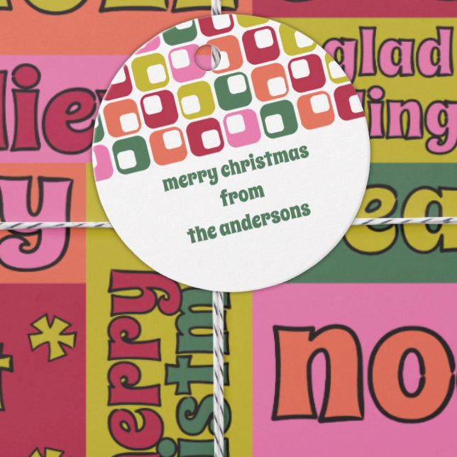 Étiquettes Cadeau Noël Motif géométrique des années 1970 (Créateur téléchargé)