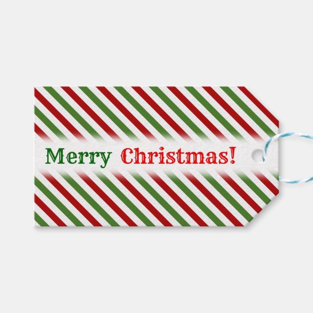 Étiquettes-cadeau Noël ; Motif rayé rouge, blanc et vert (Devant (Horizontal))