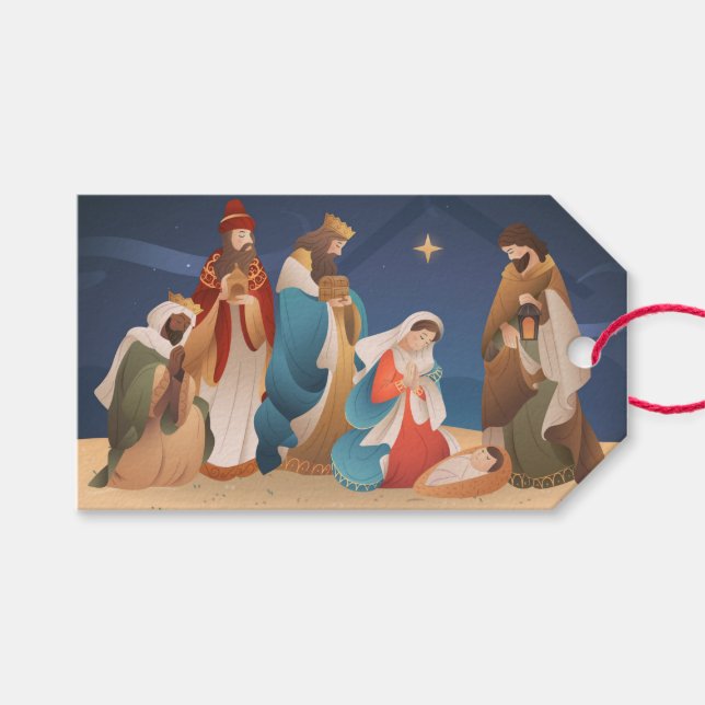 Étiquettes-cadeau Noël Nativité (Devant (Horizontal))