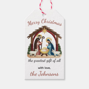 Étiquettes-cadeau Noël Nativité Religieux fausse broderie