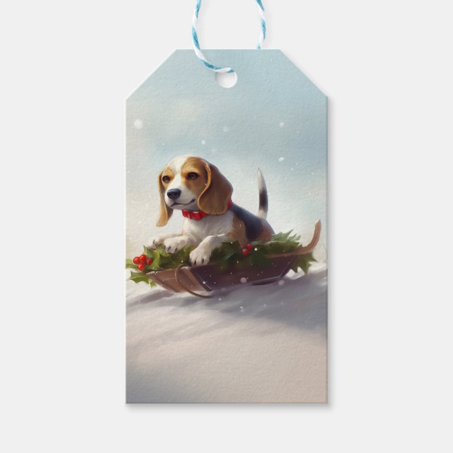 Étiquettes-cadeau Noël neige hiver Beagle (Devant)