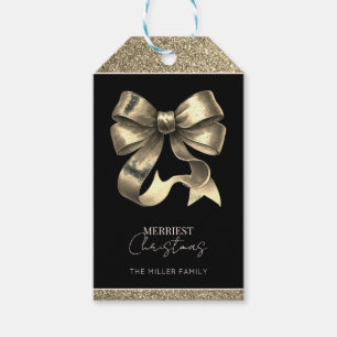 Étiquettes-cadeau Noël Nœud Pailleté Noir et Or
