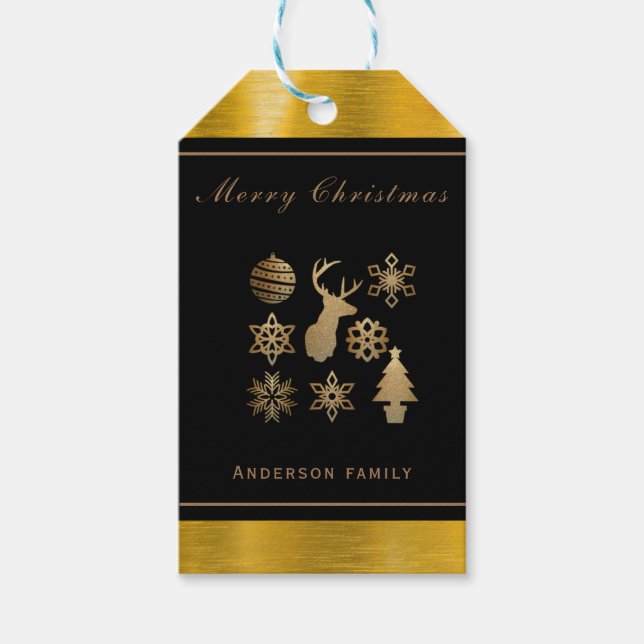 Étiquettes-cadeau Noël noir et or personnalisé (Devant)