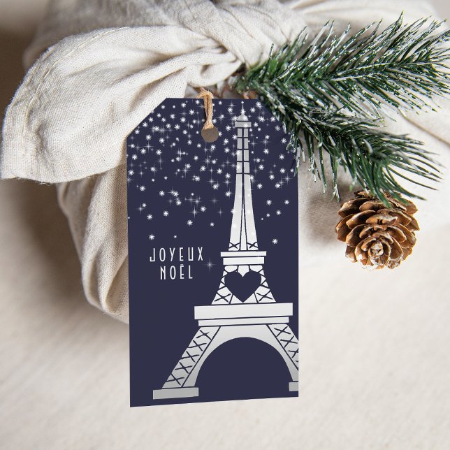 Étiquettes-cadeau Noël parisien avec Tour Eiffel et Neige (A Parisian Christmas gift tag)