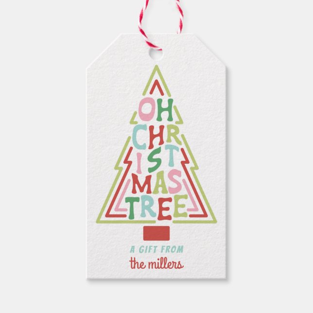 Étiquettes-cadeau Noël Pastel | Arbre de Noël (Devant)