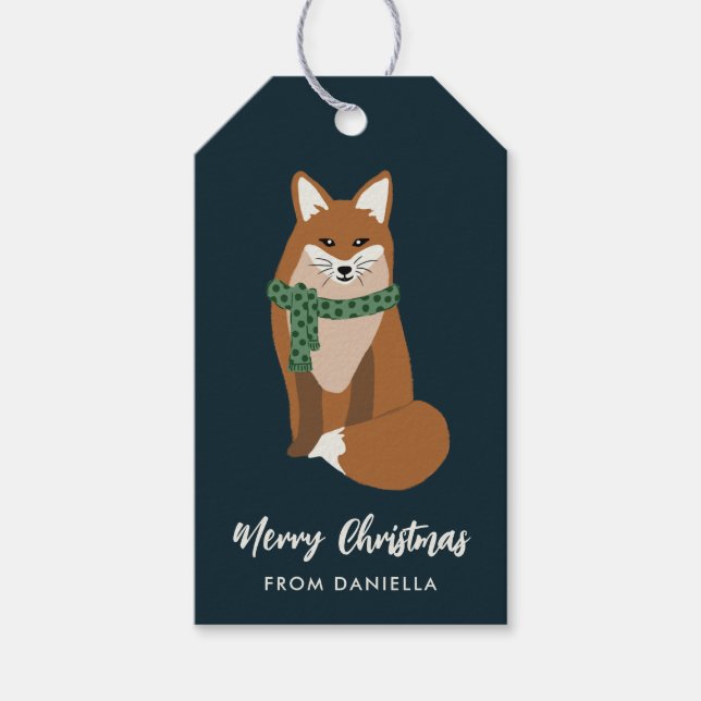 Étiquettes-cadeau Noël personnalisé de mignon Little Fox (Devant)