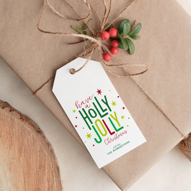 Étiquettes-cadeau Noël personnalisé "Holly Jolly" (Créateur téléchargé)