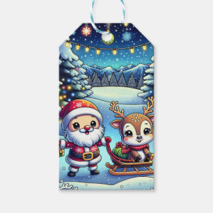 Étiquettes-cadeau Noël personnalisé Père Noël et rennes