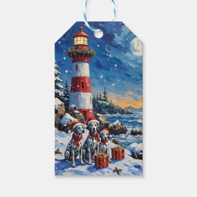 Étiquettes-cadeau Noël Phare Dalmatien Vacances (Devant)