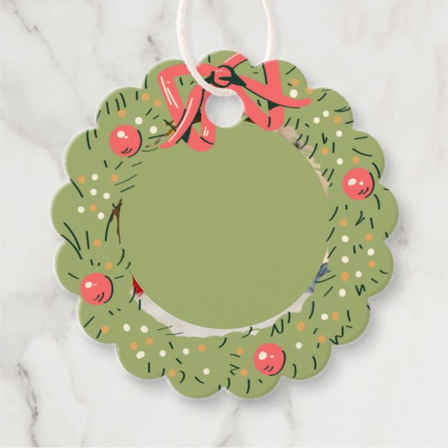 Étiquettes Cadeau Noël Photo Wreath Christmas Wish Family (Devant)