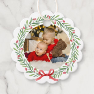 Étiquettes Cadeau Noël Photo Wreath Christmas Wish Family