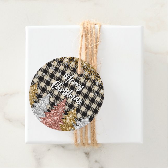 Étiquettes Cadeau Noël Plaid Et Parties scintillant Joyeux Noël (En situation)