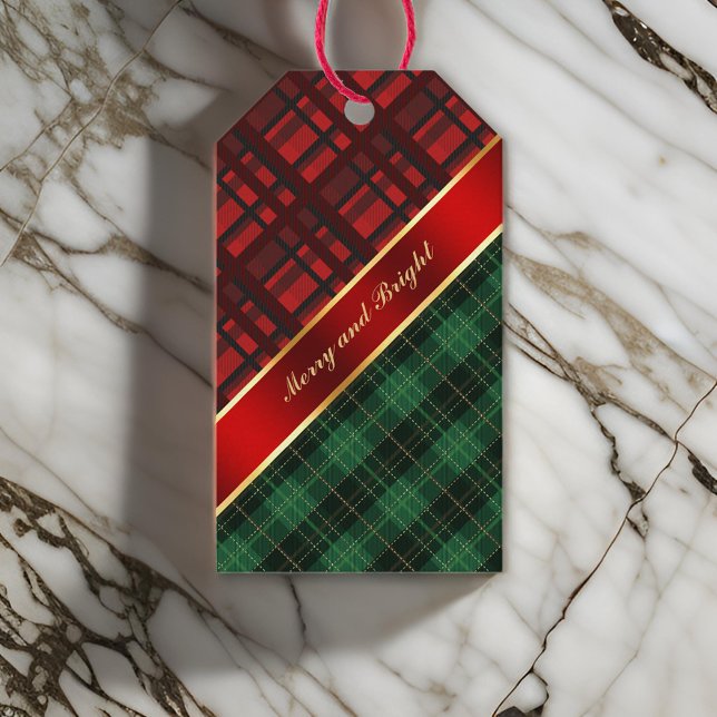 Étiquettes-cadeau Noël Plaid et ruban vert et rouge (Créateur téléchargé)